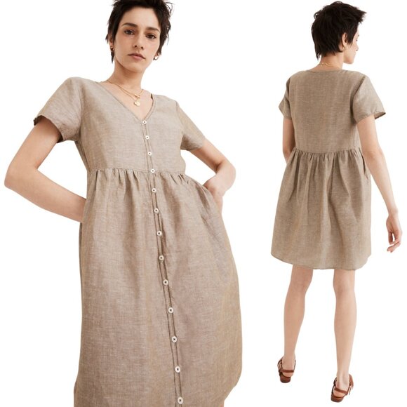 Madewell Dresses & Skirts - Madewell Linen-Blend Alexandra Button-Front Mini Dress Womens Large Olive Branch